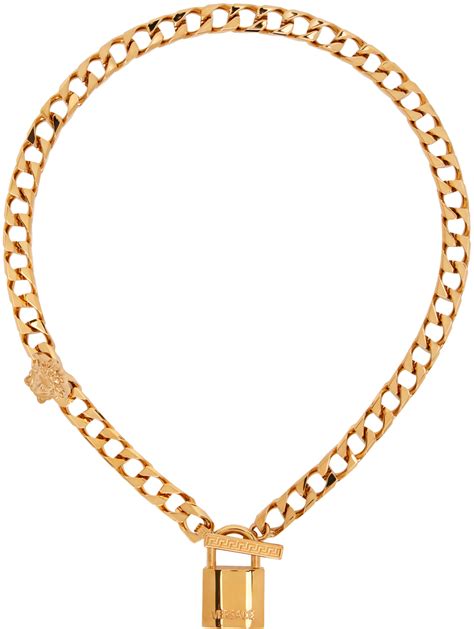 versace necklace gold free shipping|Versace lock statement necklace.